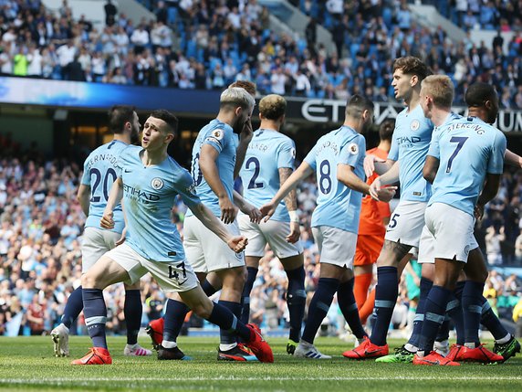 Phil Foden (de face) a marqué un but précieux pour Manchester City. © Keystone/EPA/NIGEL RODDIS