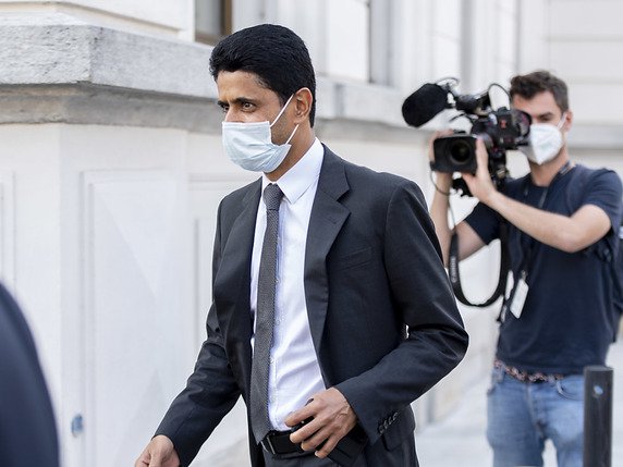 Nasser Al-Khelaifi, président du Paris-St-Germain, à son arrivée lundi au Tribunal pénal fédéral (archives). © KEYSTONE/Ti-Press/Francesca Agosta