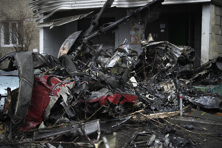 Les lieux du crash à Brovary, près de la capitale Kiev. © KEYSTONE/AP/Daniel Cole