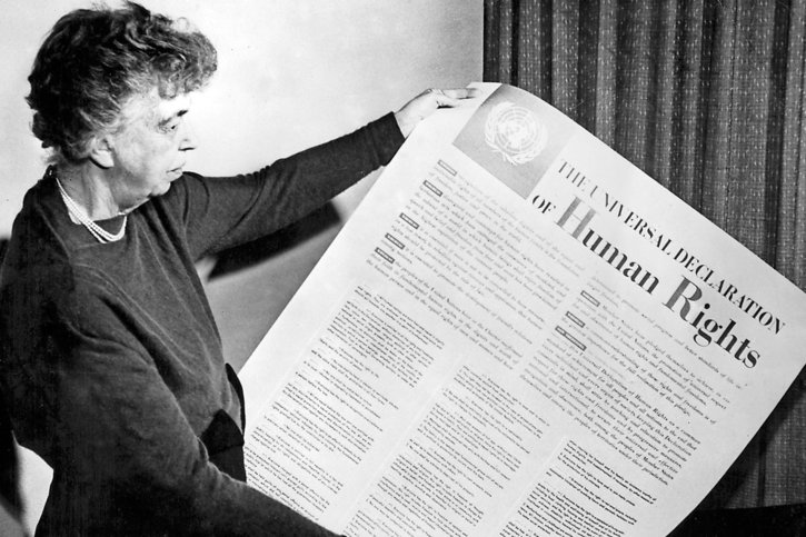Eleanor Roosevelt, veuve du président américain Franklin D. Roosevelt, a été la force motrice de l’adoption de la Déclaration universelle des droits de l’homme.  © Keystone